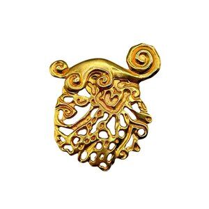 Signed Ariana Cali Paris Brooch Matte Gold Tone Swirls Pin Abstract 90s Design